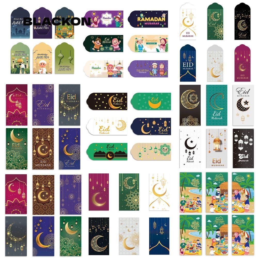 BLACKON 6 Cái Phong Bì Tiền Mặt Eid Mubarak, Thẻ Tiền Giấy Nhiều Màu Sắc, Đồ Dùng Eid Al-fitr Dày 20
