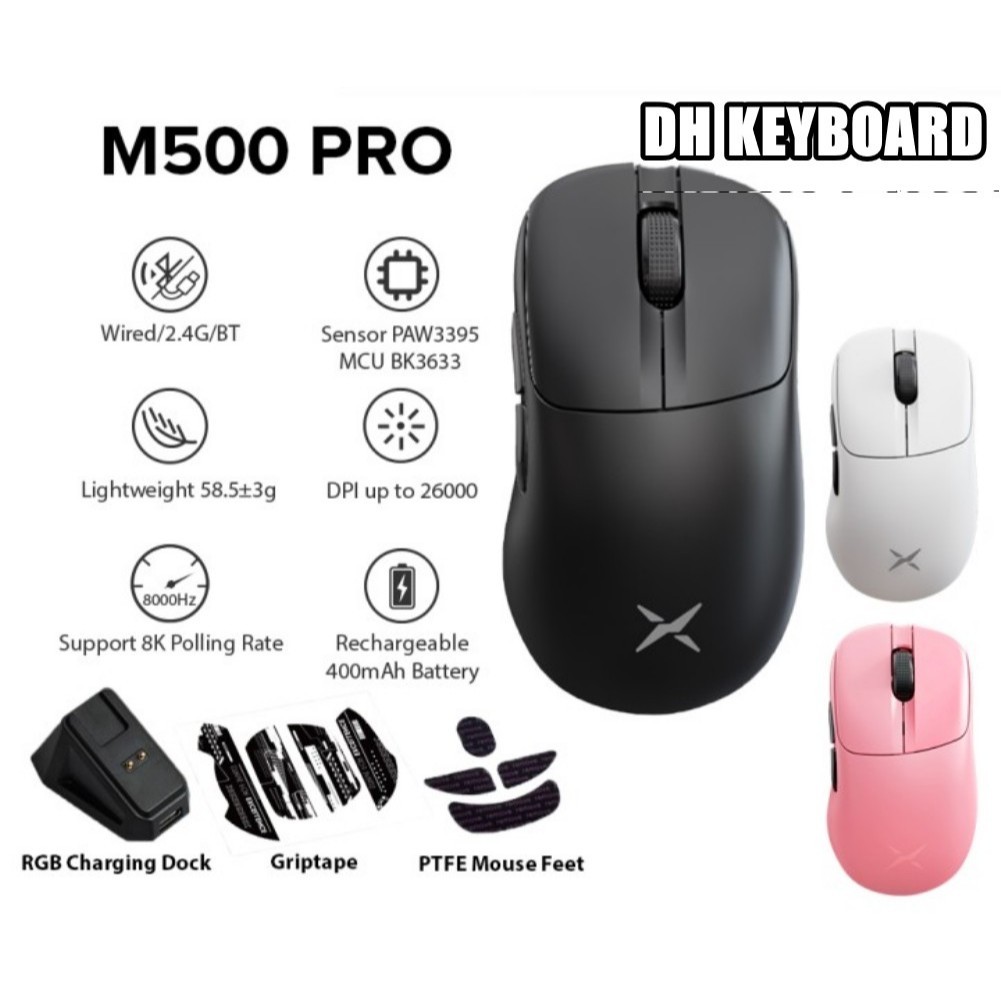 ( NEW- SALE )Chuột  Gaming Delux M500 PRO PAW3395 MAX 26000 DPI Đế sạc RGB |3 mode kết nối