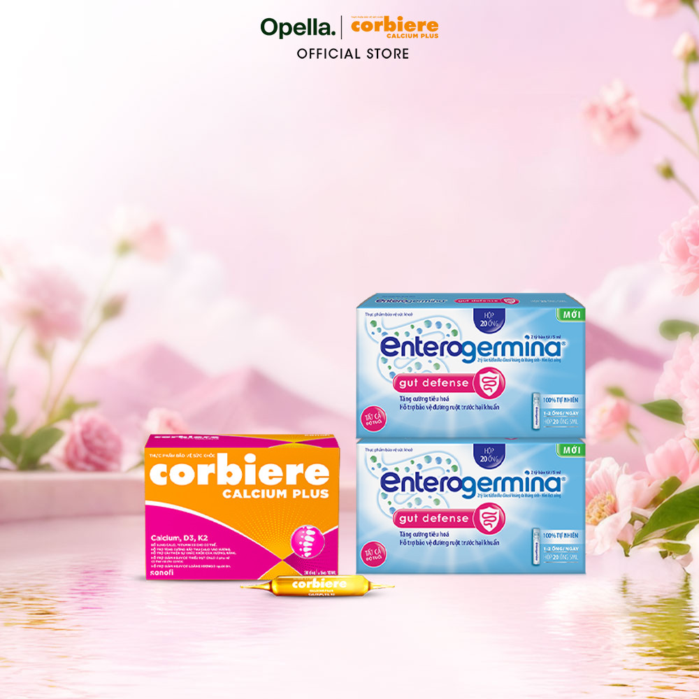 Bộ 2 Thực phẩm bảo vệ sức khỏe Enterogermina Gut Defense + 1 Thực phẩm bảo vệ sức khỏe Corbiere Calc