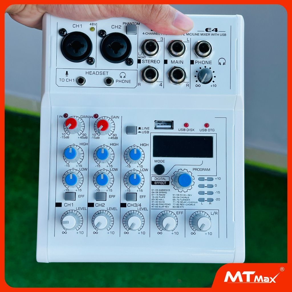 [Tặng Dây] Mixer livestream karaoke E4  Có bluetooth có vang echo delay
