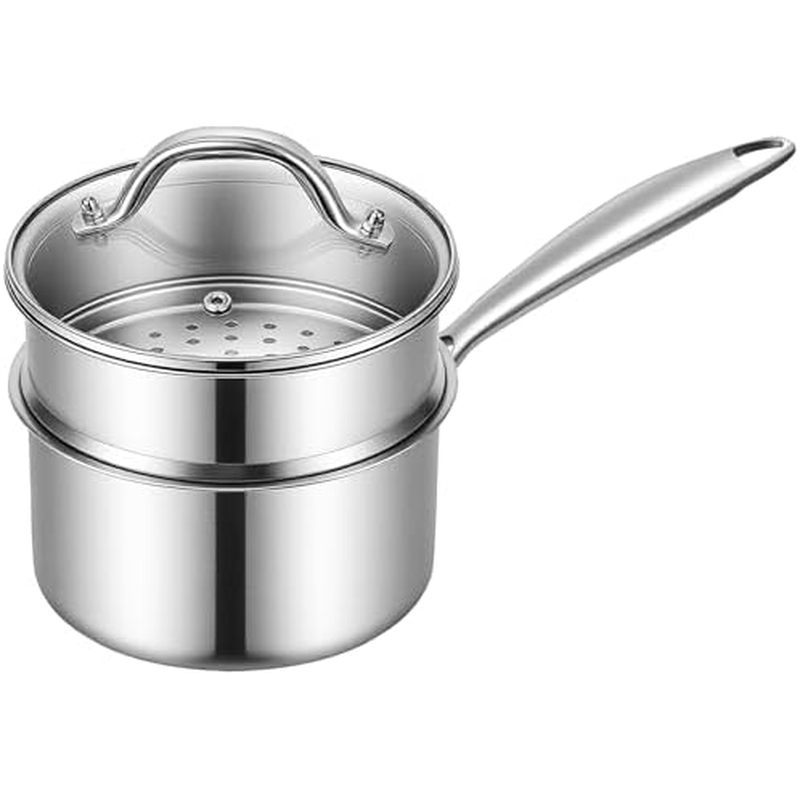 Chảo đựng nước sốt bằng thép không gỉ Ohtomber - Nồi hấp ba lớp 1,5 Quarts để nấu ăn, Nồi nấu nhỏ có