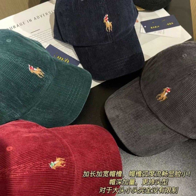 Thu Đông RL Ralph Corduroy Mũ Bóng Chày Mũ Chất Lượng Cao Cặp Đôi Paul Thêu Pony Nhãn Cap 114