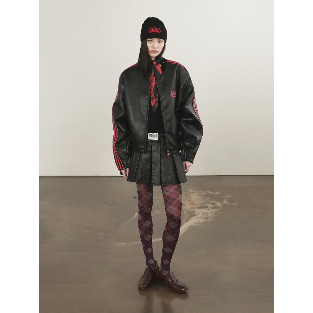 Badblood Leather Pleated Mini Skirt Vintage Casual Short Skirt Women's Casual College Style Skirt25S