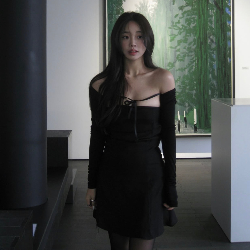 Han So-hee's same style from Korea NOT YOUR ROSE Strappy off-shoulder dress, ballet girl style, pure