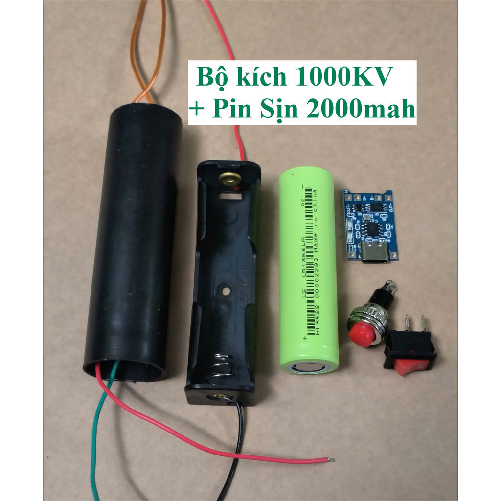 Đủ Bộ Linh kiện làm Kích Cao Áp 1000KV kèm pin chất lượng cao 2000mah. tăng áp 1000kv LK247 400kv