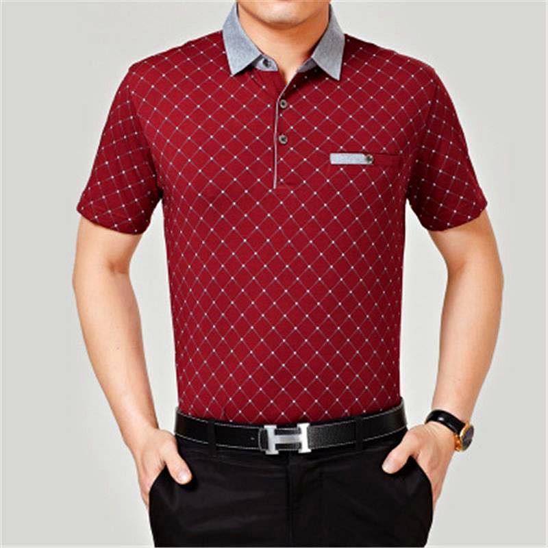 Summer Men's Short-Sleeved T-shirt Lapel Loose Middle-Aged and Elderly Men's Polo Shirt Real Pocket 