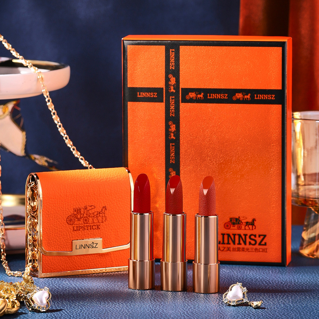 3.16-Silk Matte Soft Light Tricolor Son Môi Chống Dính Cốc Matte Chain Túi Da Bộ Son Môi Hộp
