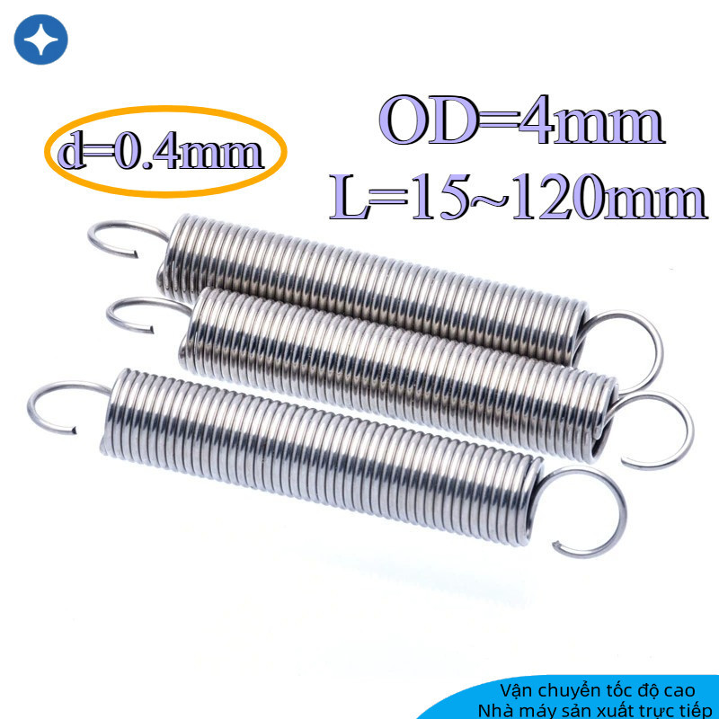 Lò xo căng thẳng inox 304 d = 0,4mm, OD4mm, L = 15 ~ 120mm lò xo căng thẳng có móc, áp dụng cho cửa 