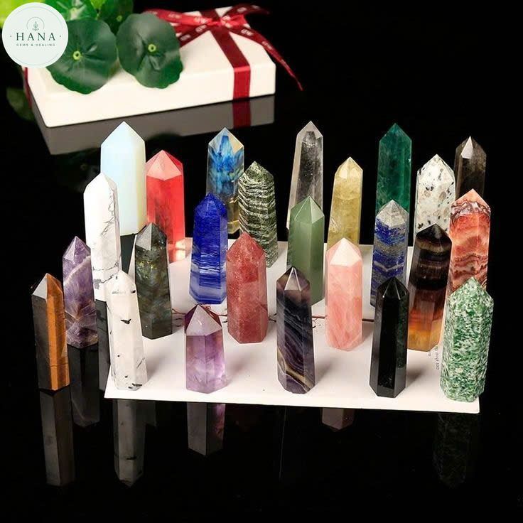 Trụ đá phong thủy thanh tẩy ,  Trụ đá thạch anh hồng làm handmade trang tri thiền Hana Gems & Healin