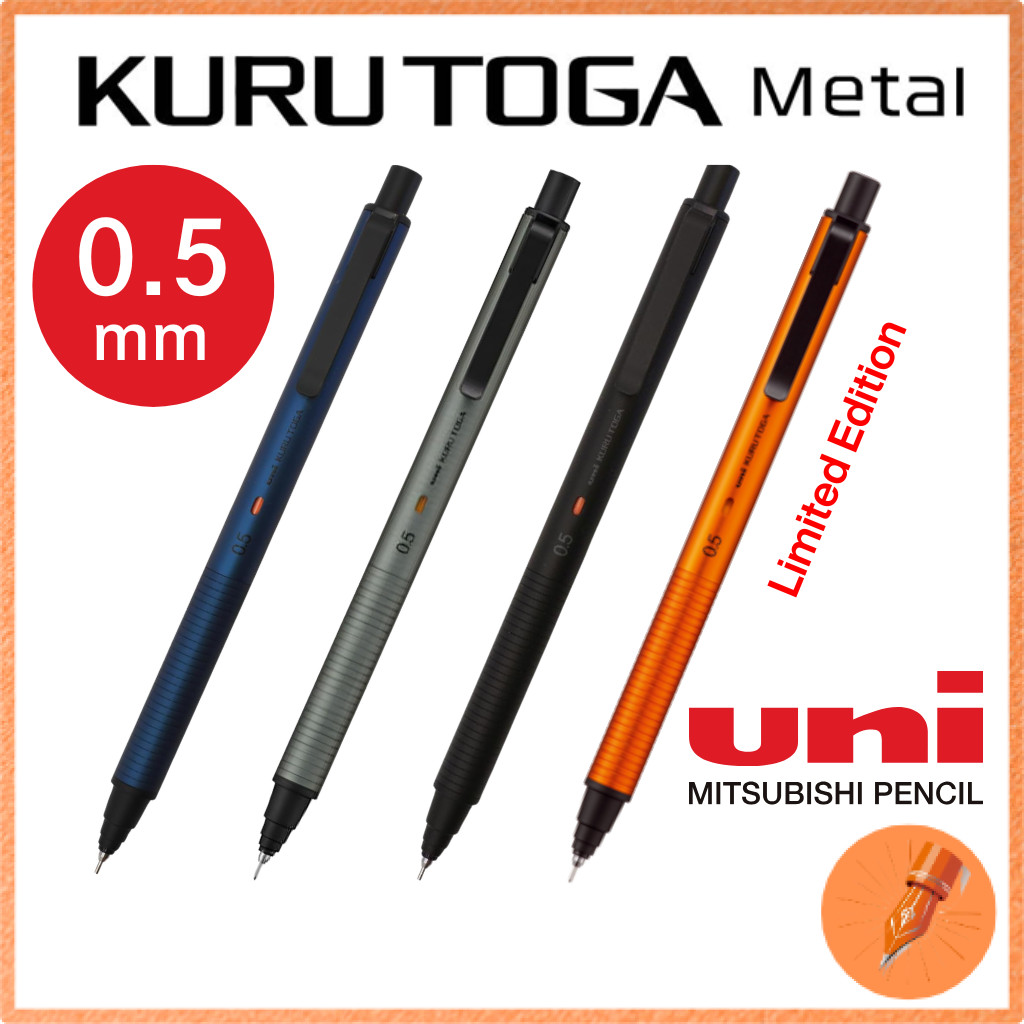 Kuru Toga Metal 0.5mm Mechanical Pencil Uni Black Blue Gray Sunrise Orange Kurutoga Mitsubishi