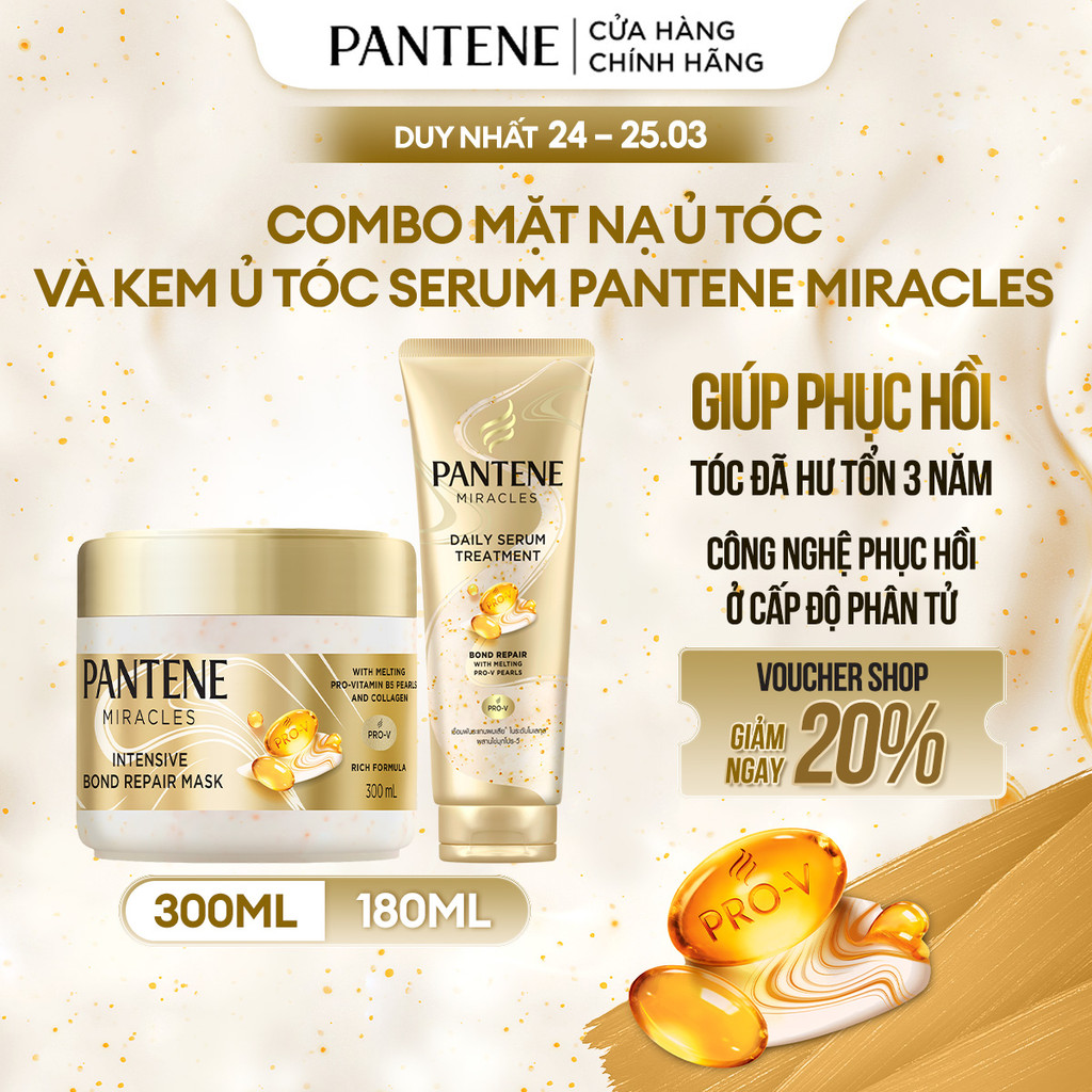 [HỎA TỐC 2-4H]Combo Mặt Nạ Ủ Tóc Chuyên Sâu Hộp 300ML & Kem Ủ Tóc Serum PANTENE Miracles Phục Hồi Liên Kết Tóc Tuýp 180M
