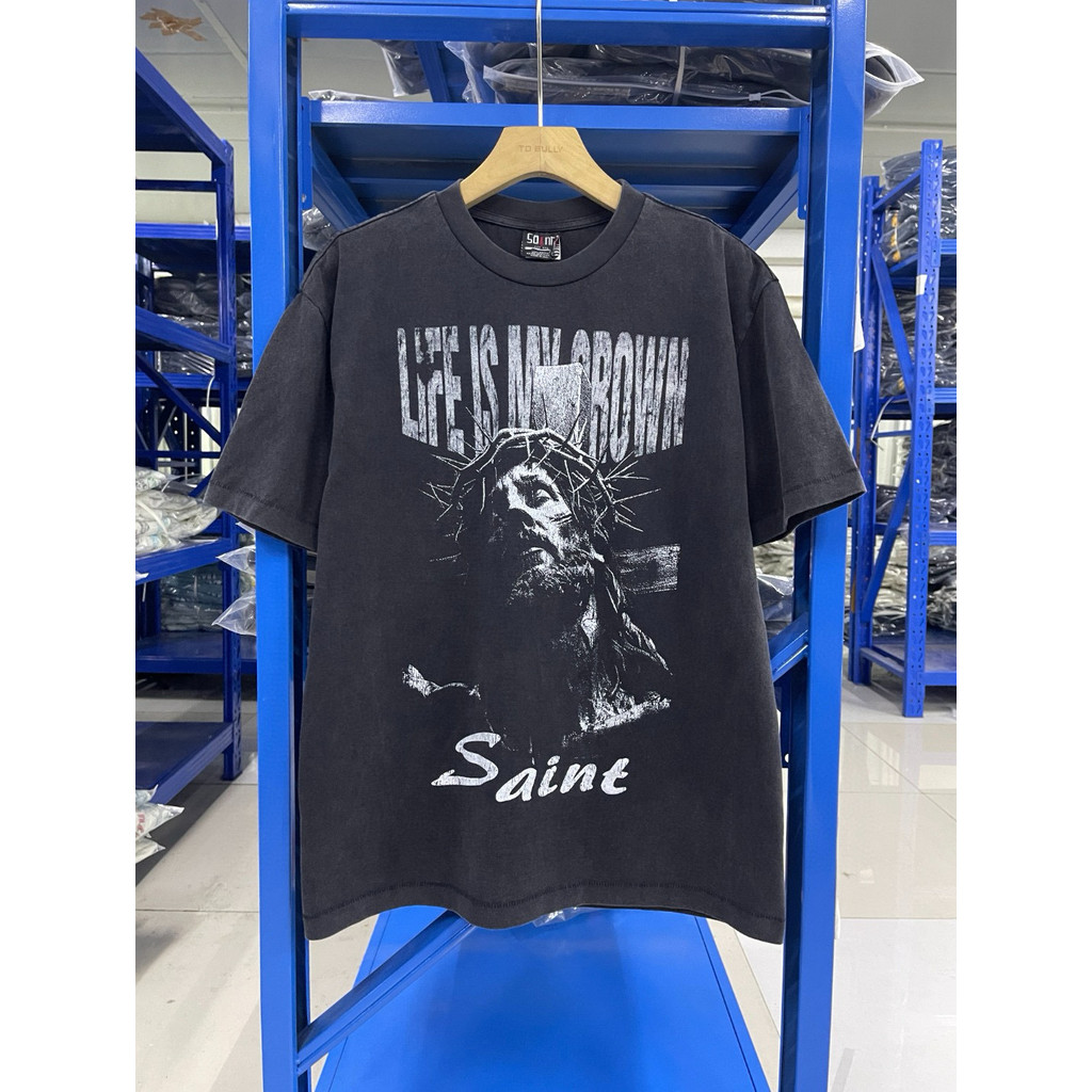 BSSH saint Michael 25SS“jesus my belief"Washed and distressed vintage look T T-shirt for Men and Wom