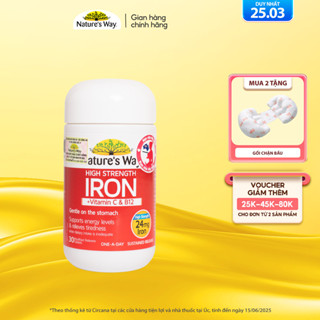 Viên Uống Sắt Hữu Cơ, Sắt Bầu Nature’s Way High Strength Iron Cung Cấp Vitamin C Và B12 Hỗ Trợ Chuyển Hoá Năng Lượng