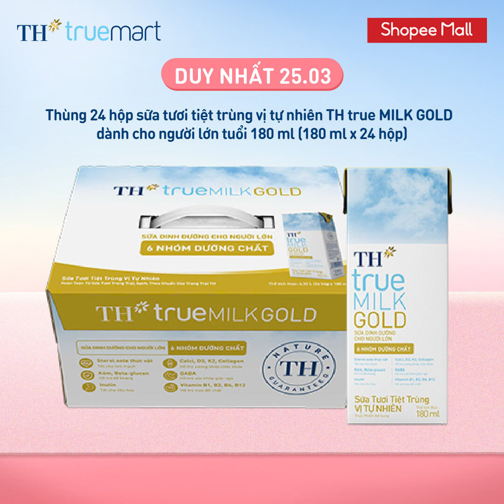 Thùng 24 hộp sữa tươi tiệt trùng vị tự nhiên TH true MILK GOLD dành cho người lớn tuổi 180ml
