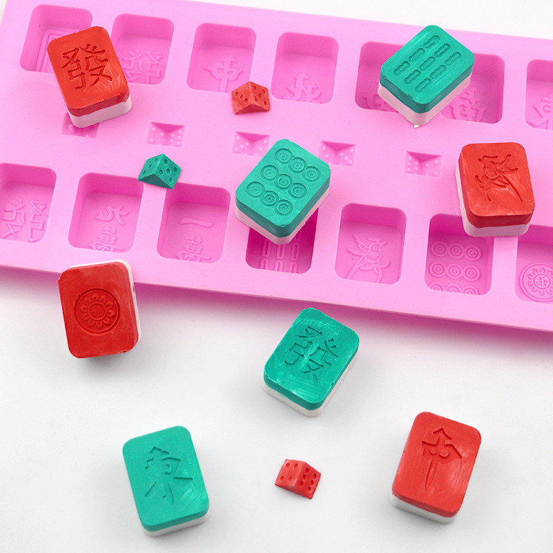 Mahjong Dice Chocolate Ice Cube Xà Phòng Kẹo Khuôn Silicon Trang Trí Bánh