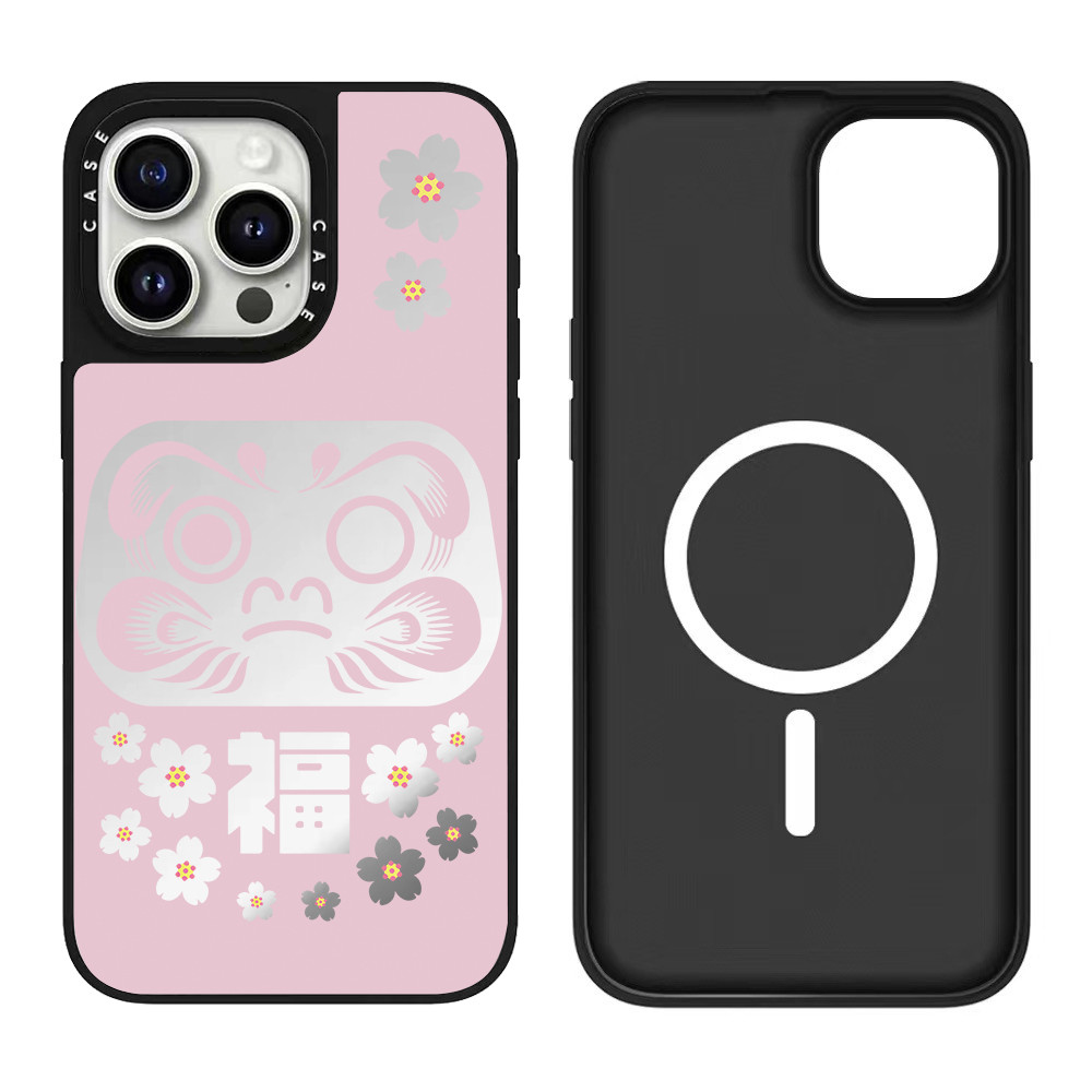 Gương khung đen giới hạn từ tính Mèo may mắn Hoa anh đào Thích hợp cho Apple 17promaxiPhone16 Vỏ điệ