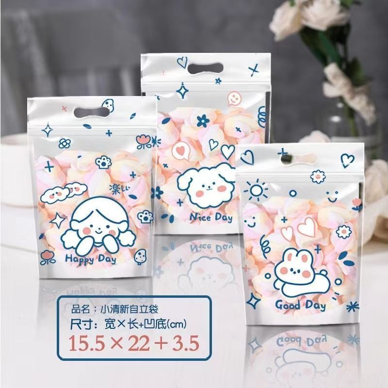 ((Sản phẩm mới) Túi Ziplock hoạt hình dễ thương Bánh quy Nougat Túi dây kéo bông tuyết Bánh quy Kẹo 