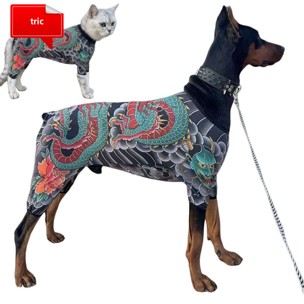 TRIC Dog Cat Tattoo Jacket, Áo Vest hình xăm thú cưng giống như thật ngộ nghĩnh, Sáng tạo Bốn mùa má