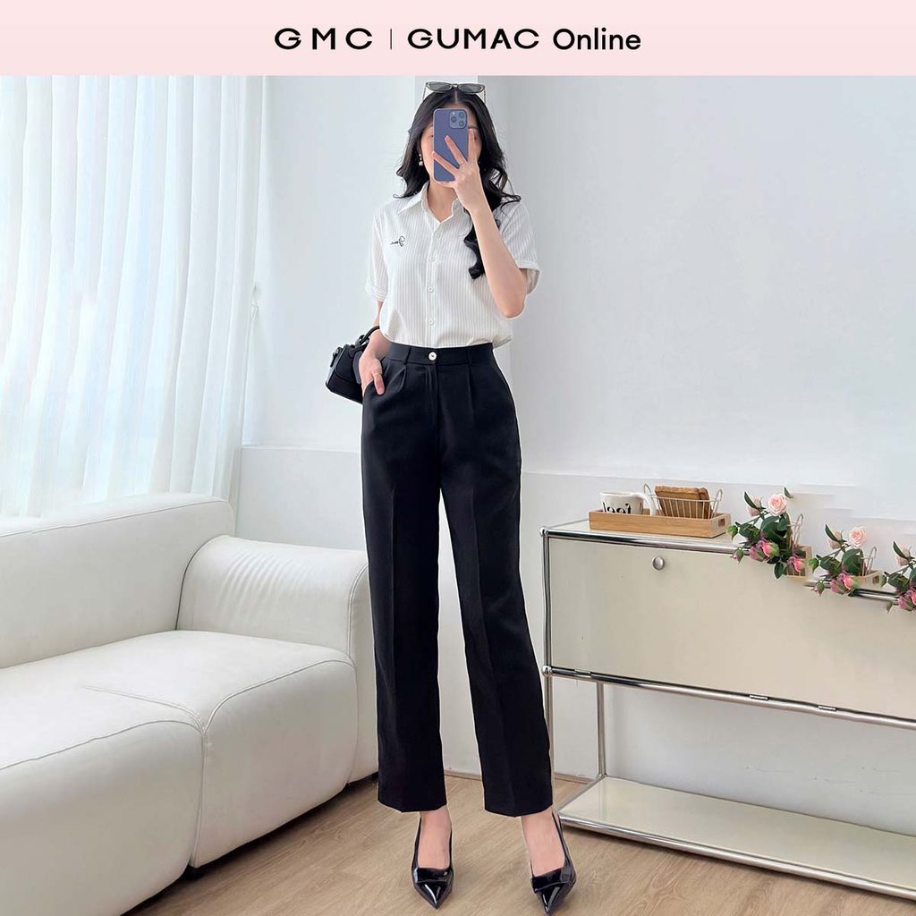 Quần tây nữ baggy dáng suông kaki mềm xếp ly cài nút trắng tôn dáng công sở thời trang GUMAC LQF0501
