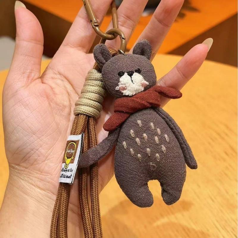New Fabric Craft Cotton and Linen Scarf Bear Doll and Bag Pendant Handmade Cartoon Ornaments Backpac