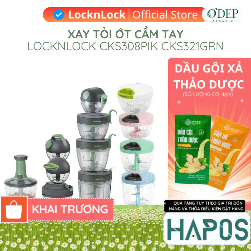 Máy xay tỏi ớt mini cầm tay LocknLock CKS308PIK CKS309GRN CKS321GRN lưỡi xay bén dễ vệ sinh - HAPOS 