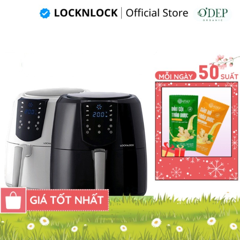 Nồi chiên không dầu điện tử 5,2L LocknLock Chính hãng, Kèm chảo nướng bánh EJF357BLK 1800W - CHEAP C