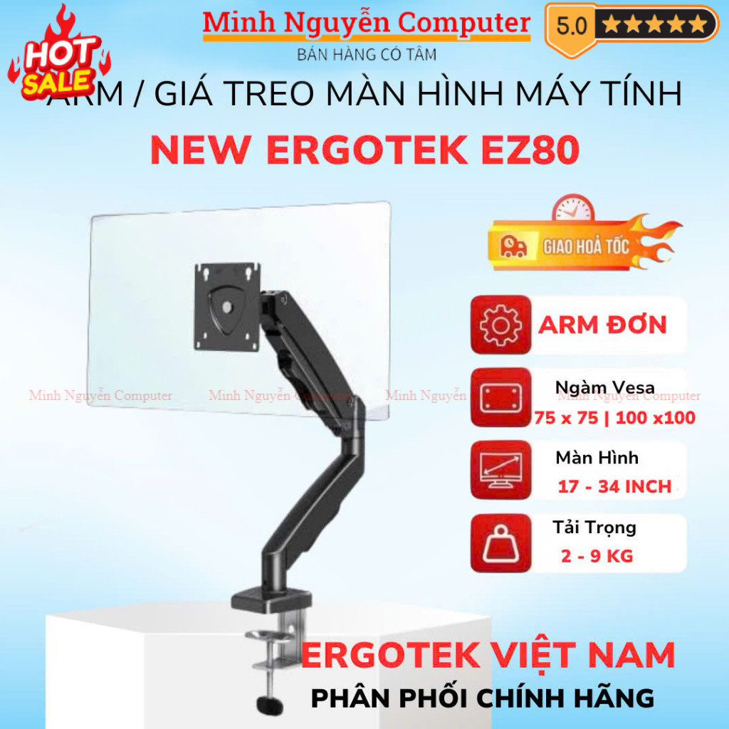 Arm màn hình máy tính Ergotek EZ80, 17-34inch, giá treo màn hình xoay 360, trong tải 9kg - New 2025