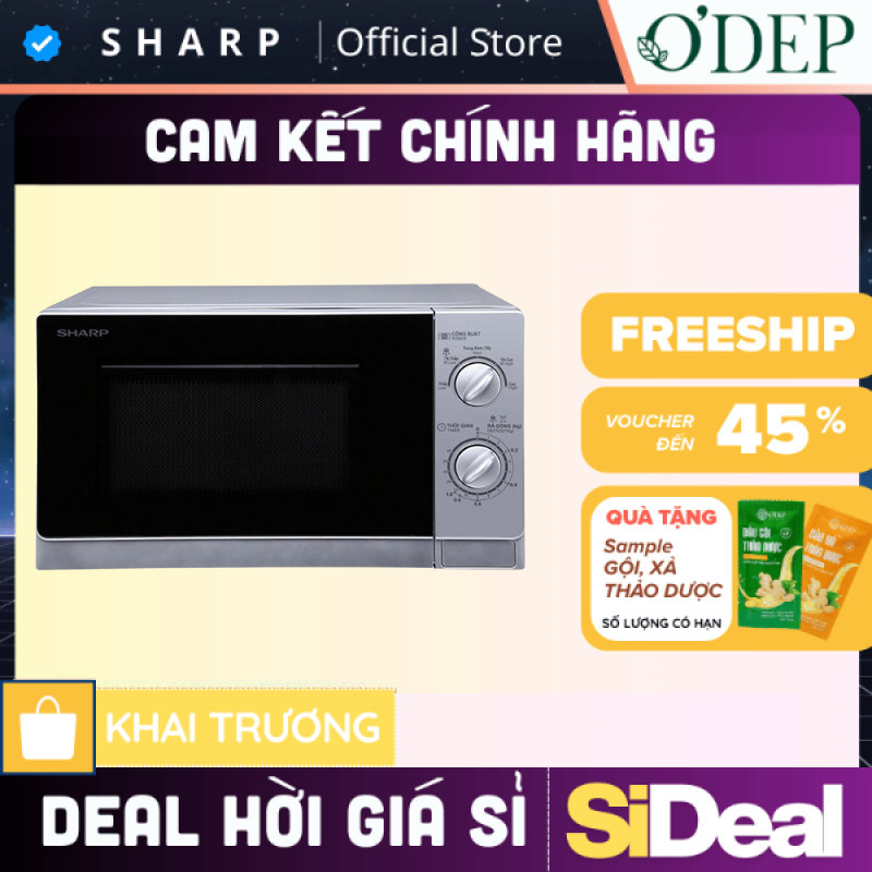 Lò vi sóng Sharp 20 lít Chính hãng Công suất 800W hâm, nấu, rã đông R-202VN-S - SIDEAL SIA