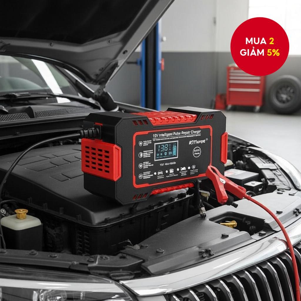 Bộ sạc và bảo dưỡng pin ô tô 12V tự động 4Ah-100Ah có bù nhiệt độ