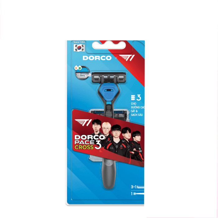Dao Cạo Râu Dorco Pace 3 Cross Trc1004-B(3+1) (1 Cán + 4 Đầu Thay)