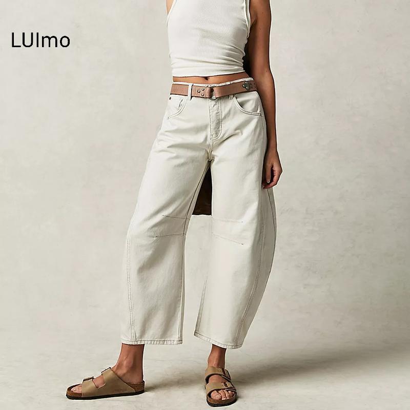LUImo Quần Jean Ống Rộng Dáng Thùng Baggy Y2K, Eo ThấpCrop
