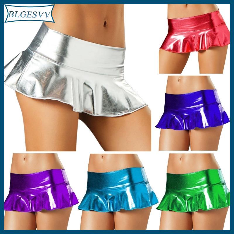 Váy mini nữ da PU wetlook với chi tiết xếp ly ruffled