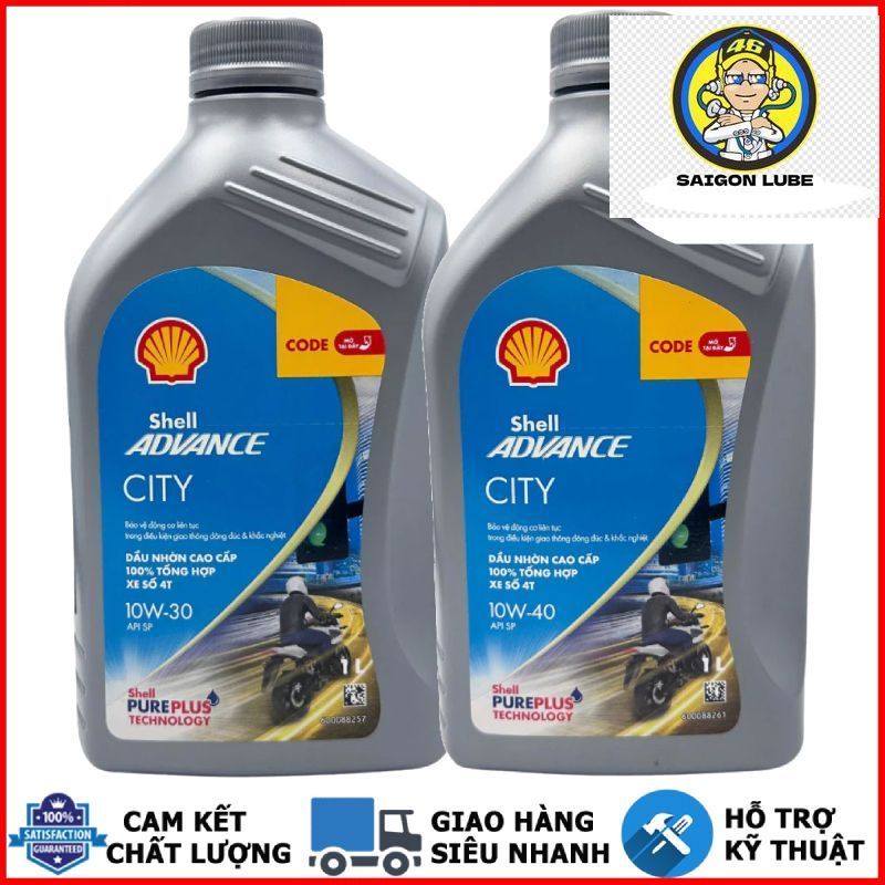 Nhớt tổng hợp Shell Advance City 10W30/10W40 API SP dành cho xe số, côn tay nhập khẩu Thái Lan