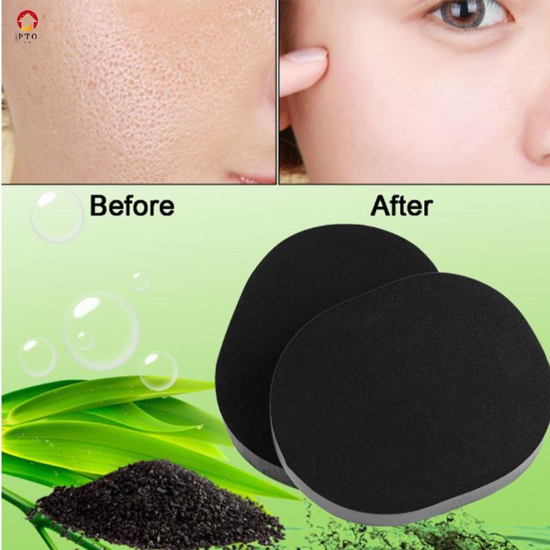 [pto] Bla Bamboo Charcoal Face Clean Sponge Wood Fiber Face Wash Makeup Puff [TH]