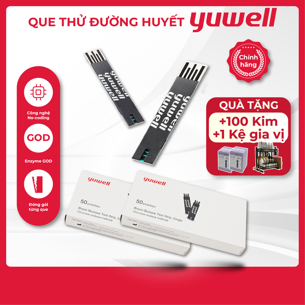 [COMBO 2 HỘP] Que thử đường huyết Yuwell Y330 dùng với máy đo đường huyết Yuwell 582 (mỗi hộp 50 que