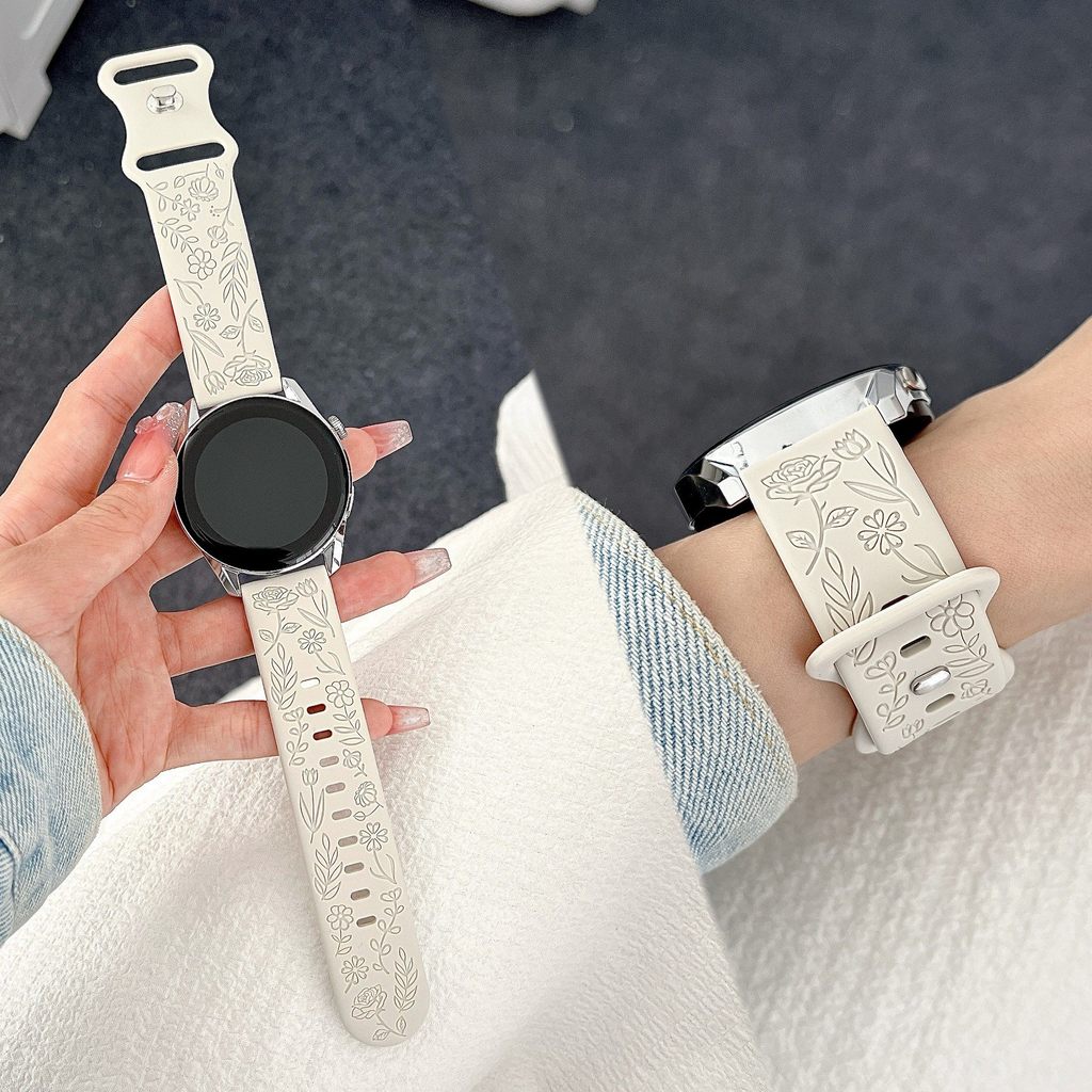 Dây đeo silicon dập nổi hoa hồng mới Thích hợp cho Huawei GT6GT5watch5GT4GT32FIT43 Samsung Glory