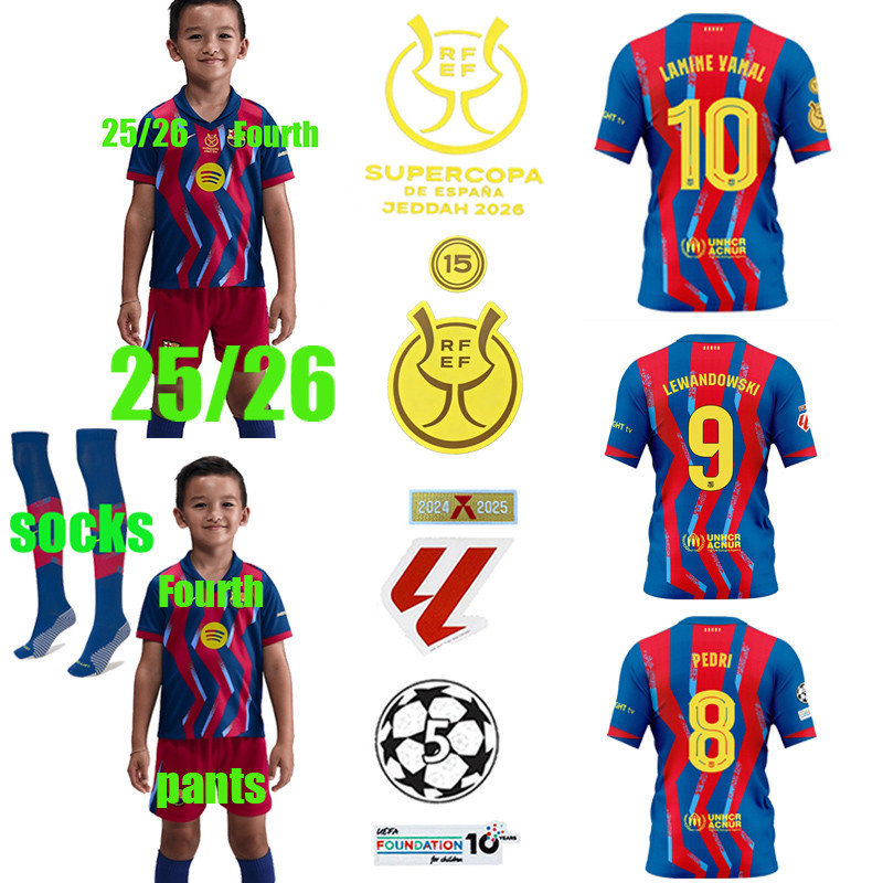 25 / 26 LAMINE YAMAL vải bóng đá BaRceLonas Bộ đồ trẻ em thứ tư (có quần và tất) GAVI RAPHIHA KOUNDE