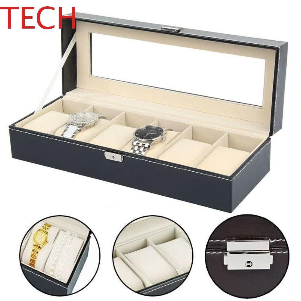 Hộp đựng đồng hồ TECH, Hộp đựng trang sức lưới 2 / 3 / 6 / 10 / 12 có thể khóa được, Gối đồng hồ có thể tháo rời có nắp kính lớn Hộp trưng bày đồng hồ chống nước Quà tặng ngày của Cha