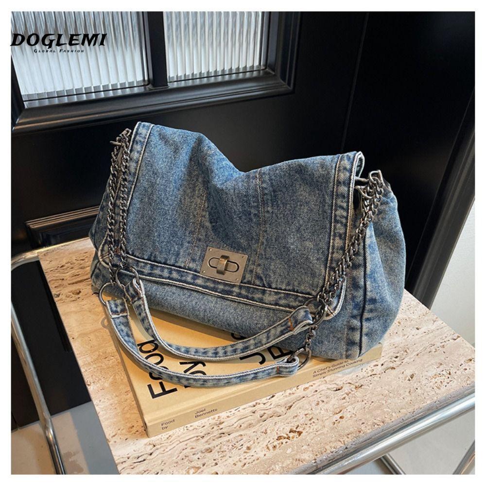 DOGLEMI Túi đeo vai DOGLEMI, Túi Tote Jean thiết kế khâu cổ điển có thể điều chỉnh, Khóa kim loại Du
