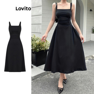 Lovito thanh lịch Váy Suông Đơn Giản, Nhún Bèo Mùa Hè/xuân Cho Nữ L92AD000
