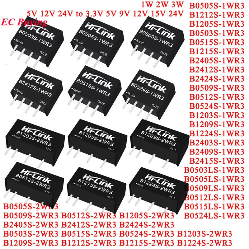 2 Cái / 1 Hi-Link 1W 2W 3W B0505S-1WR3 2WR B1212S B1205S B0524S 5V 12V 24V sang 3.3V 5V 9V 12V 15V 2