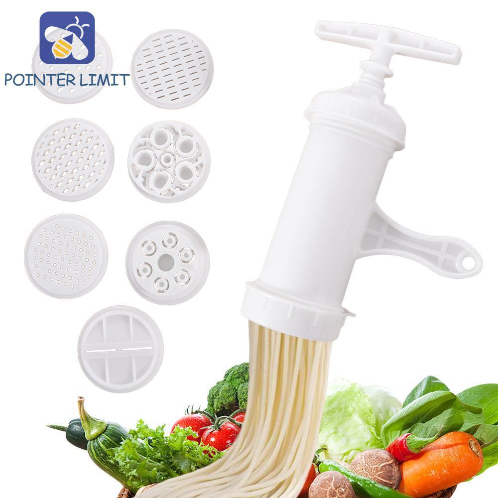 POTER GIỚI HẠN Máy ép mì, Máy làm mì ống bằng nhựa trắng, Dụng cụ nấu ăn với 7 khuôn in khác nhau Máy làm mì thủ công Nhà bếp Newbie