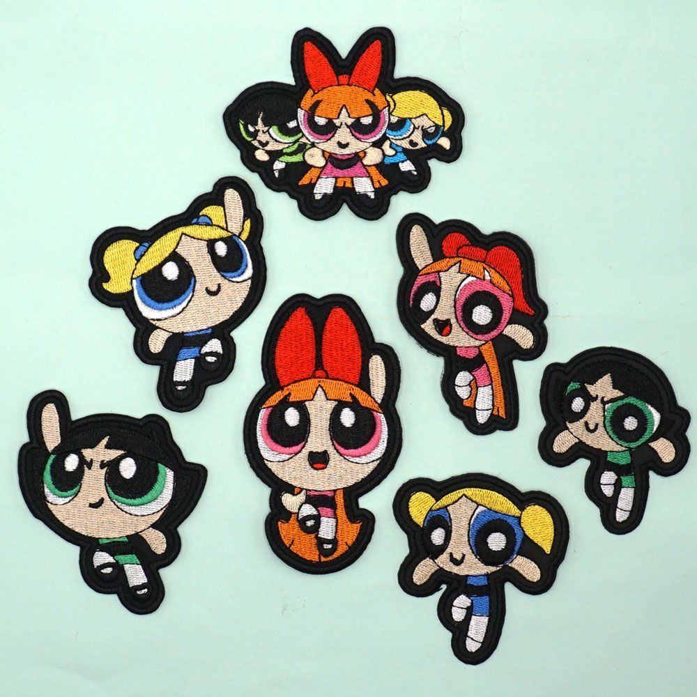 Miếng dán Velcro Powerpuff Girls anime, phù hợp với áo khoác, jeans và mũ ba lô