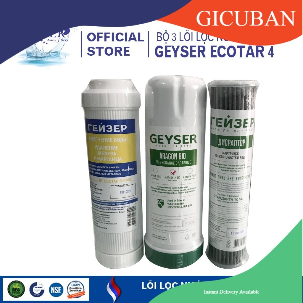 [Chính hãng-Thương hiệu Nga-Cao cấp-Lỗi đổi mới]  Bộ 3 lõi lọc nước Nano Geyser Ecotar 4 nhập khẩu N