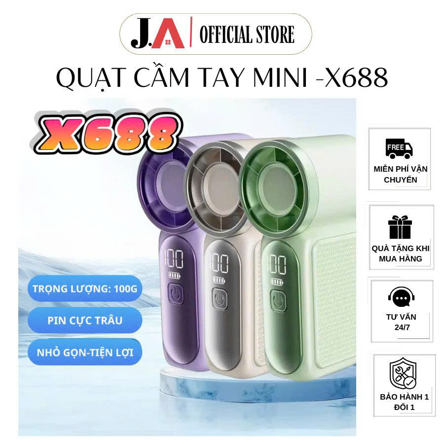 Quạt Cầm Tay Mini Tốc Độ Cao X688 - Pin Sạc 3.7V Nhỏ Gọn, Gió Mạnh, Nhiều Màu, Quạt Cầm Tay Du Lịch 