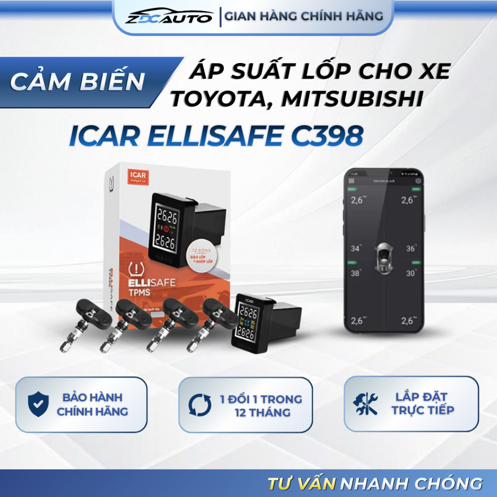 New   Cảm Biến Áp Suất Lốp Zin theo xe Hãng Toyota, Mitshubisi cắm lỗ chờ Zin theo xe ICAR Ellisafe 