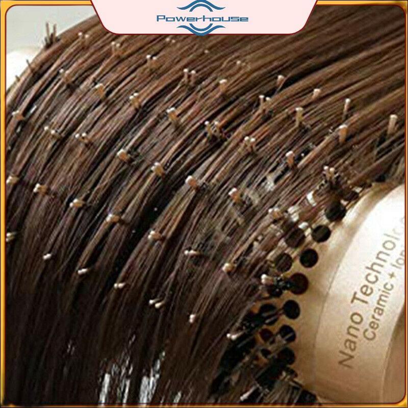 POWER Professional Thermal Ceramic Ionic Round Barrel Tay cầm chống trượt Bàn chải tóc vàng.