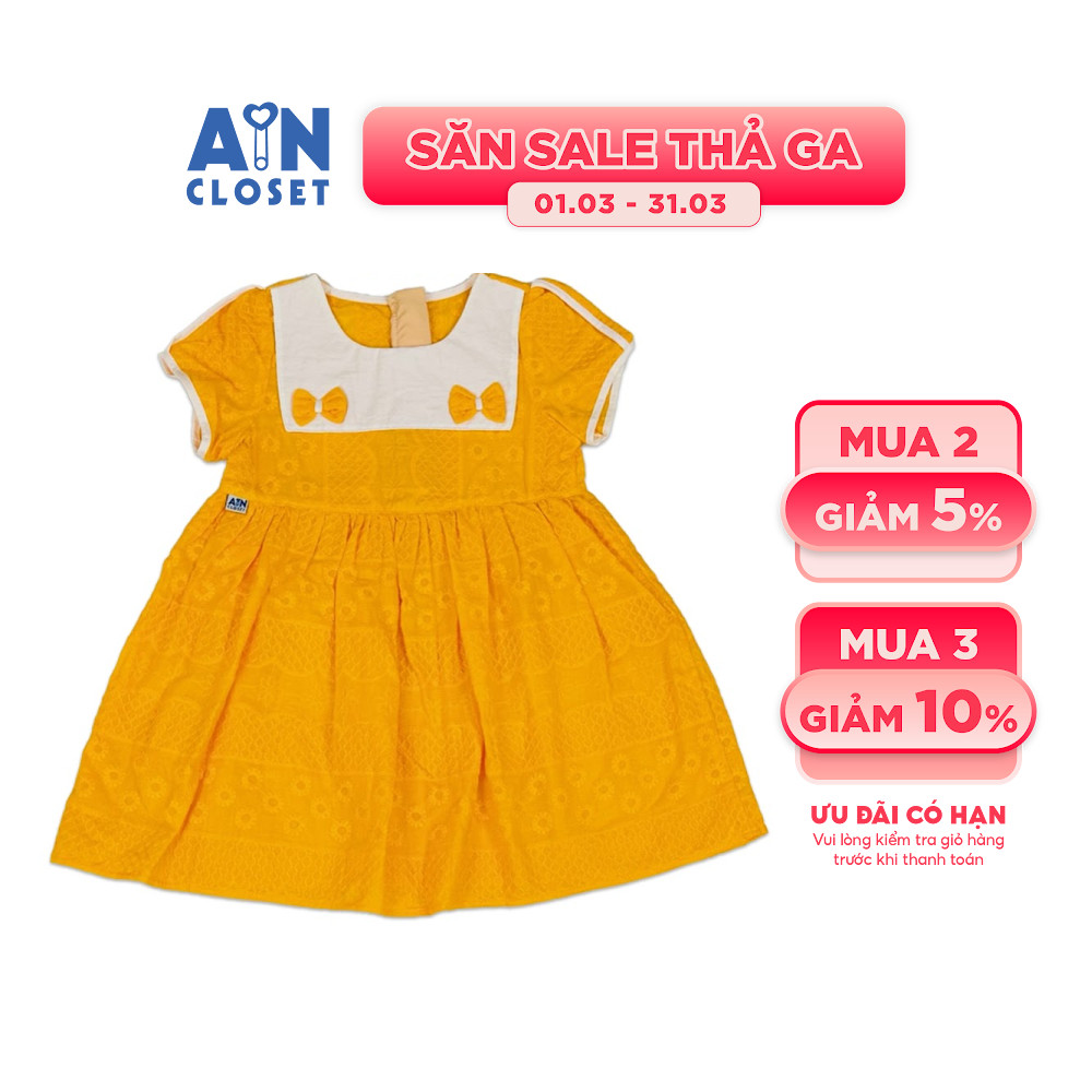 Đầm bé gái hoạ tiết Nơ Thêu Cam Cotton - AICDBGFDTOXD - AIN Closet