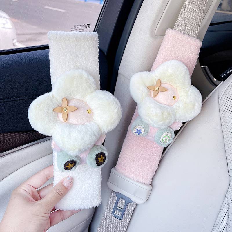 Cute Flowers Plush Car Safety Belt Shoulder Pad Cover Doll Car Decoration Kis9