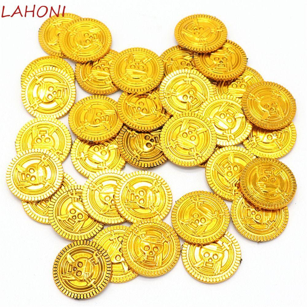 CURTES Kho báu giả, Đồng xu cướp biển bằng nhựa, Đạo cụ Cosplay 2.5cm Kid Favor Game Coin Halloween 